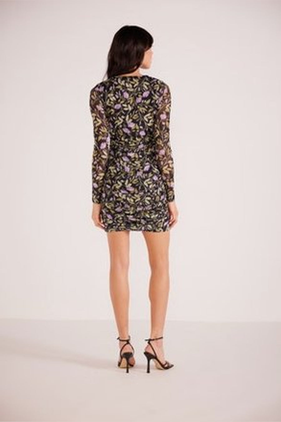 Minkpink Nocturne Mesh Mini Dress in Lilac Floral – back view