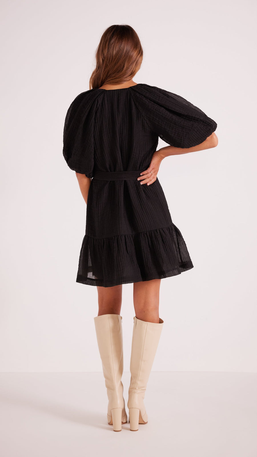 Minkpink Raven Mini Dress in Black – flat lay