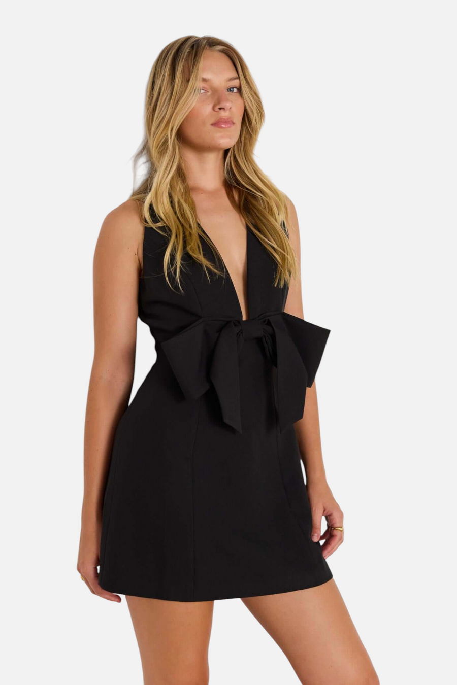 Minkpink Romy Front Bow Mini Dress in Black – back view