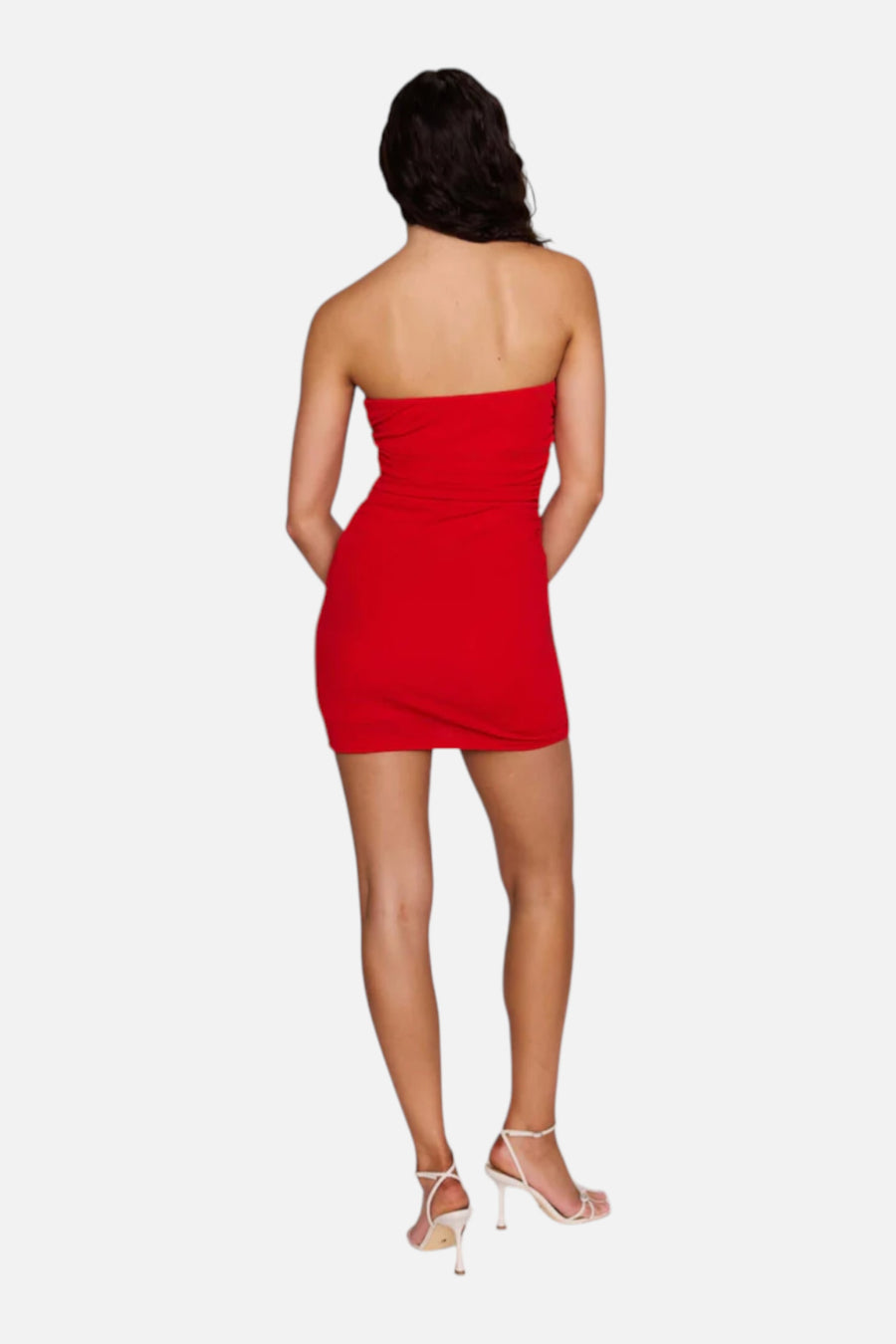 Minkpink Rosa Red Strapless Twist Mini Dress – on model