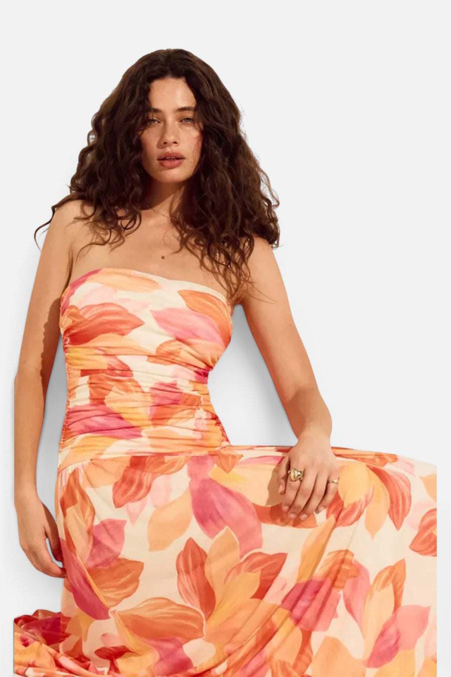 MINKPINK Solana Mesh Midi Dress in Abstract Leaf – back view