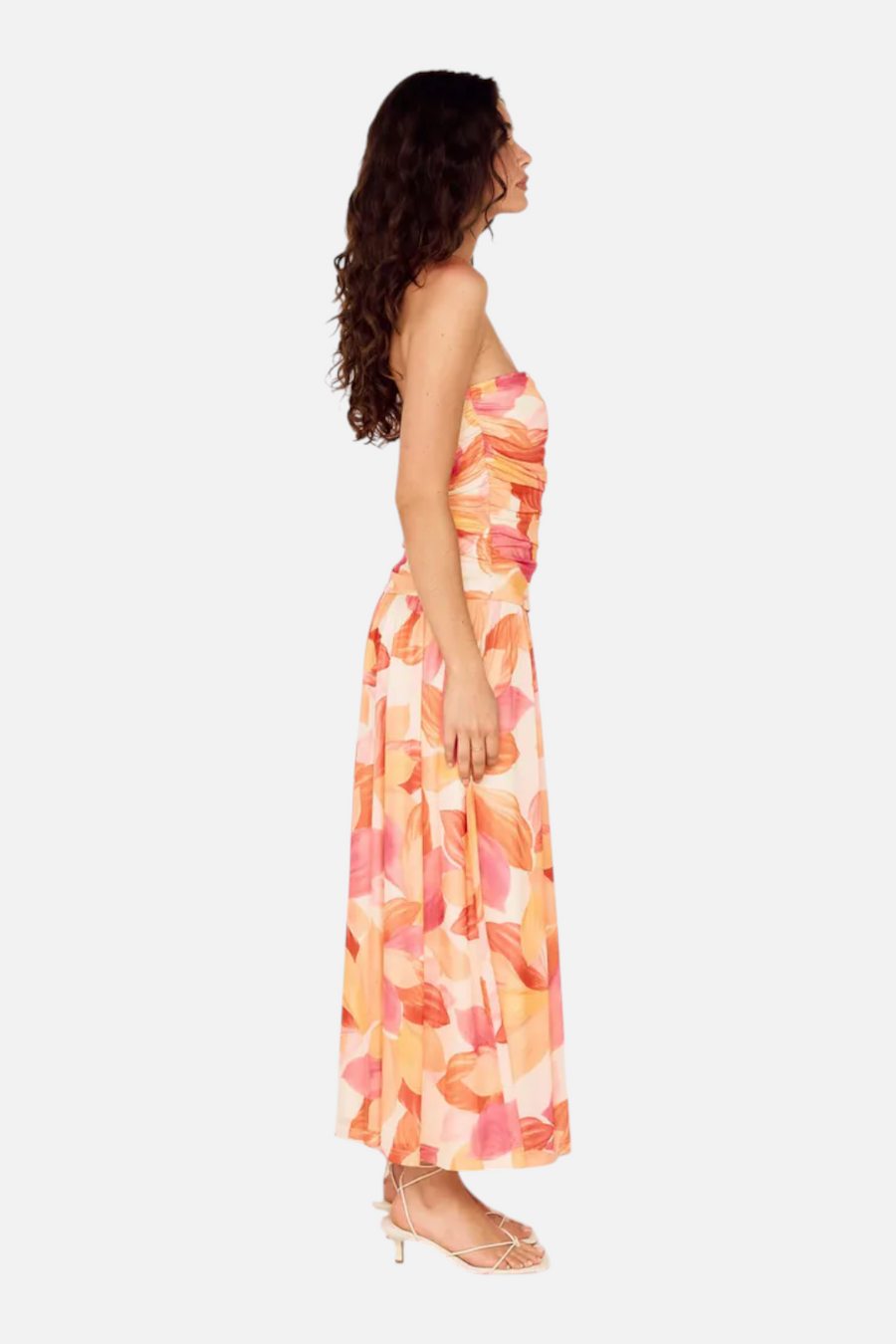 MINKPINK Solana Mesh Midi Dress in Abstract Leaf – detail