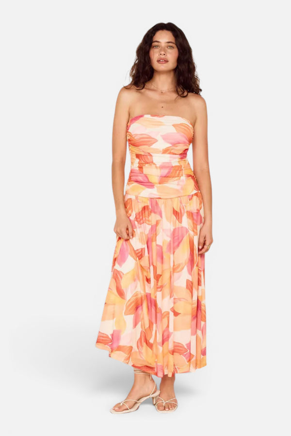 MINKPINK Solana Mesh Midi Dress in Abstract Leaf