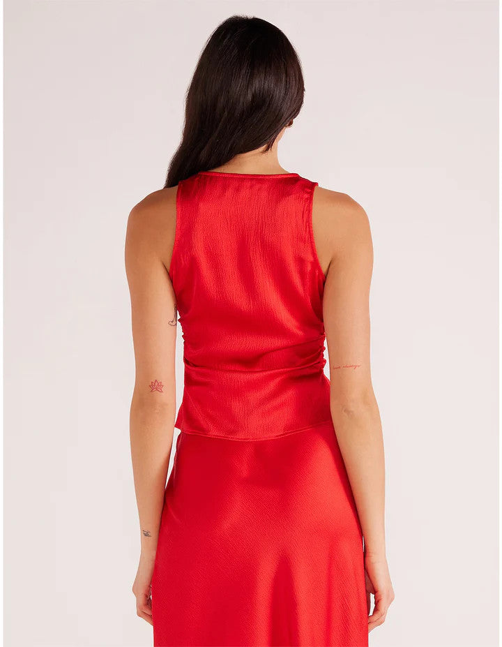 Minkpink Sonia Drawstring Cami in Red – back view