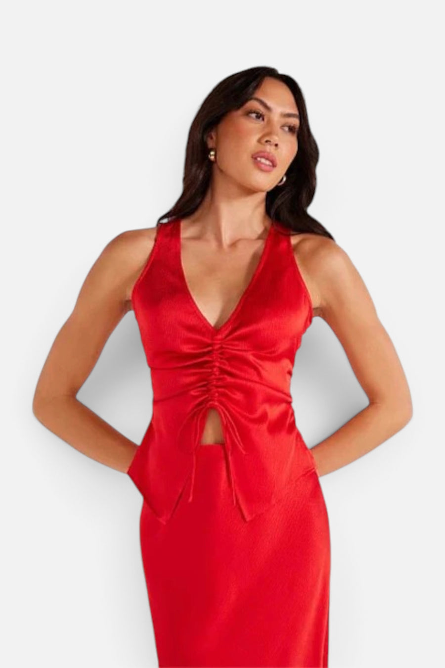 Minkpink Sonia Drawstring Cami in Red – front view