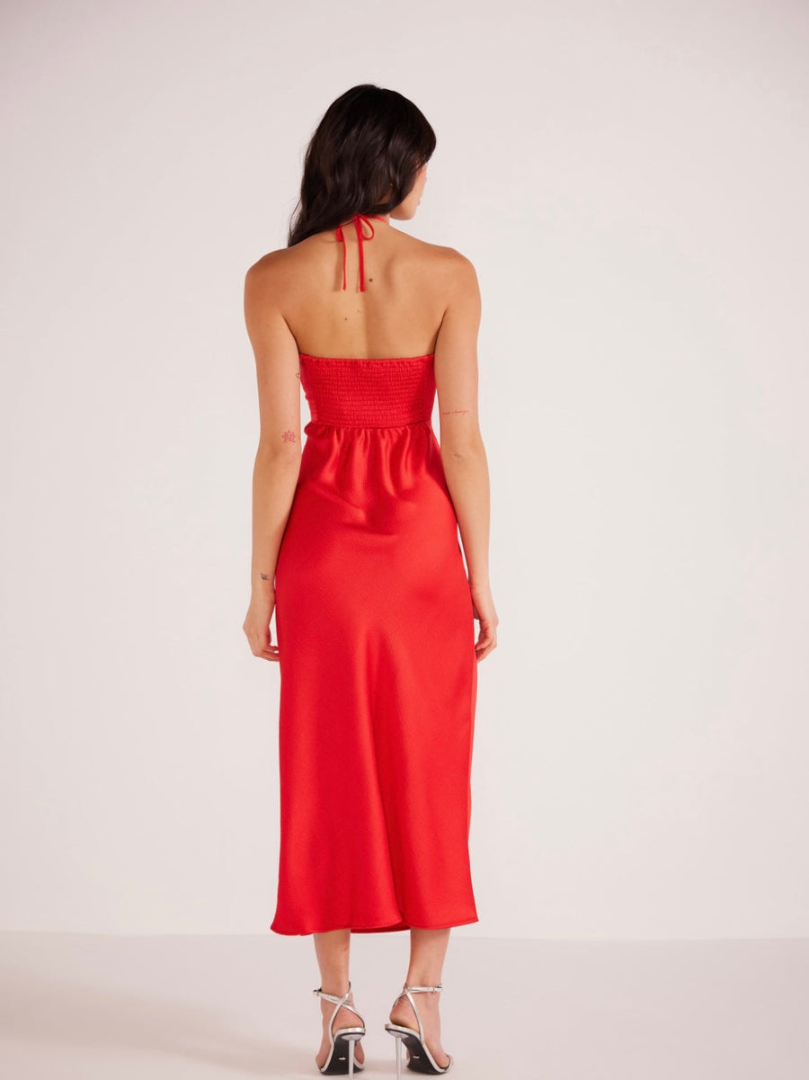 Minkpink Sonia Halter Neck Midi Dress in Red – back view