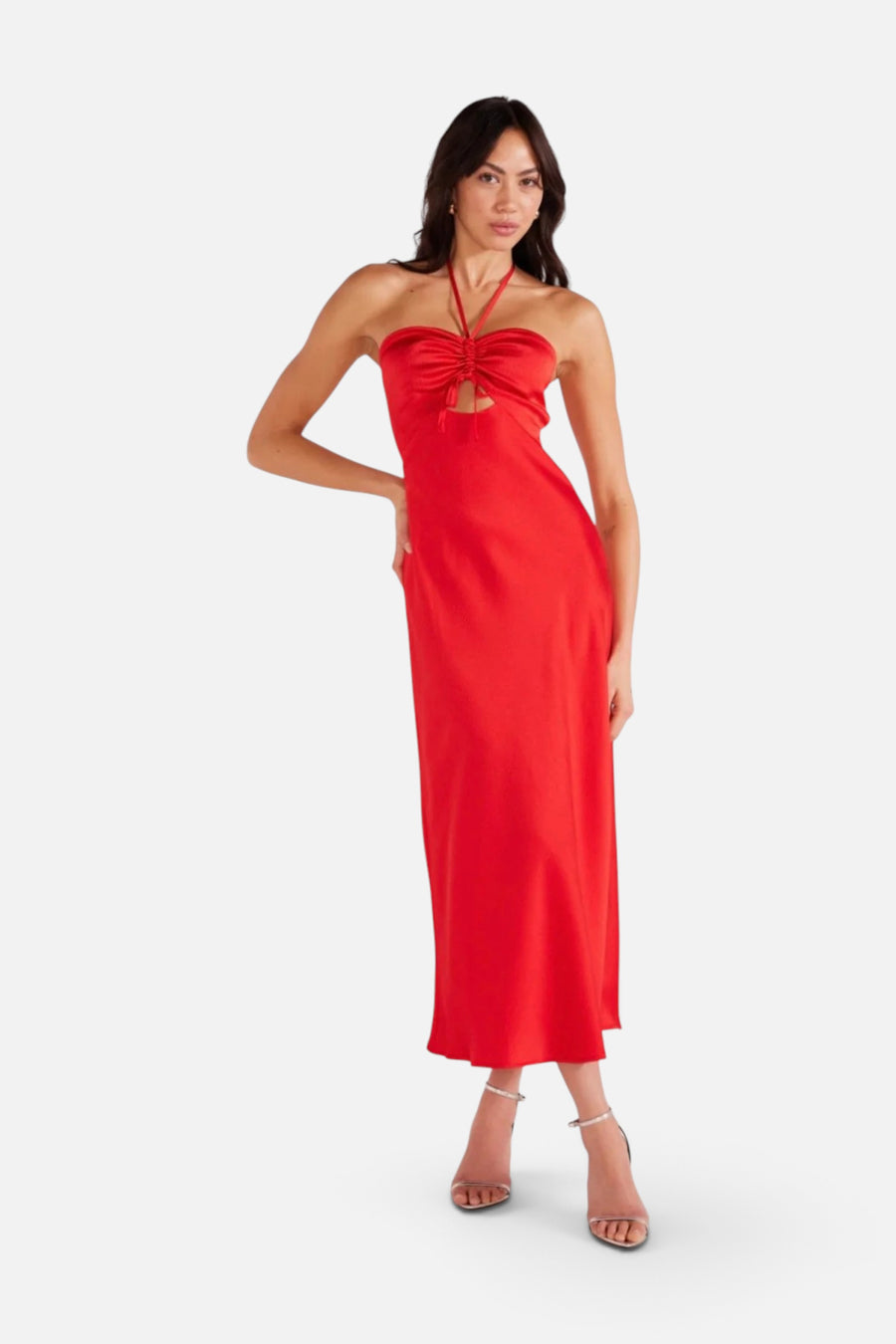 Minkpink Sonia Halter Neck Midi Dress in Red – front view