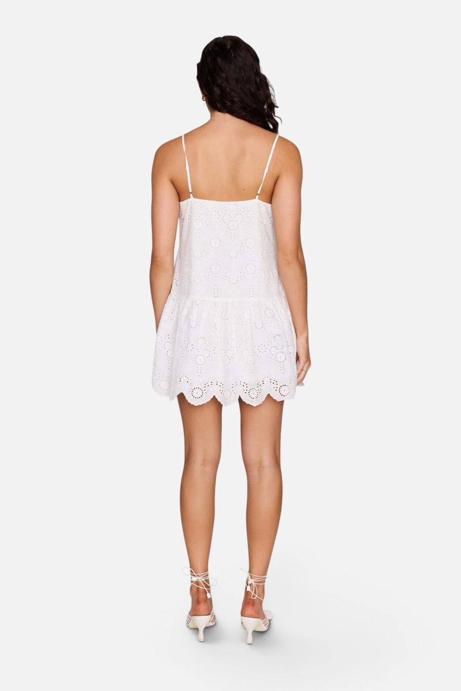MINKPINK Tahlia Broidery Mini Dress in White – back view
