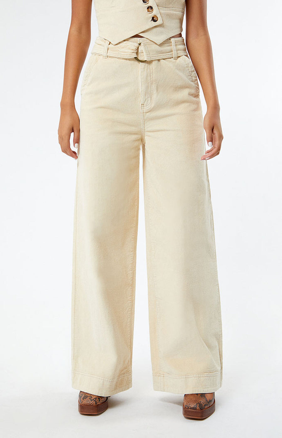 Minkpink Thea Corduroy Pants in Cream – back view