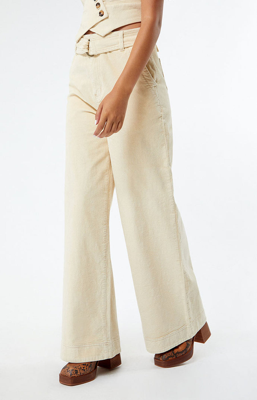 Minkpink Thea Corduroy Pants in Cream – side view