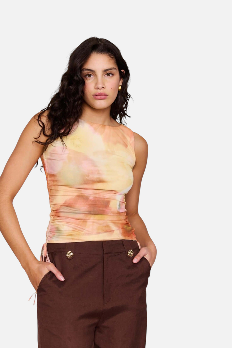 Minkpink Women's Aria Drawstring Mesh Top in Watercolor – back view