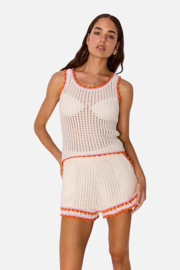 MINKPINK Women's Cali White Cotton Knit Top with Scallop Contrast Edge