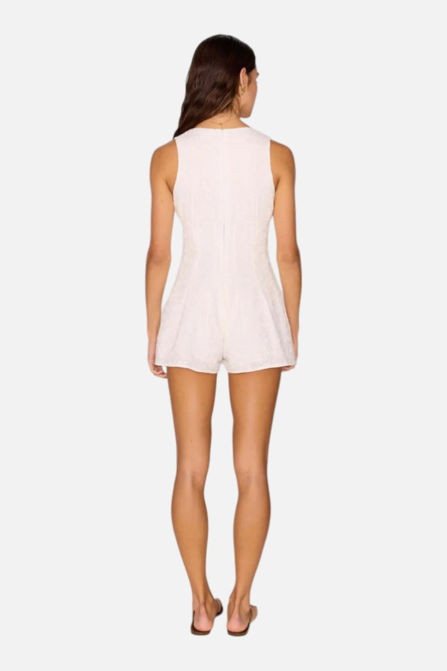 Minkpink Women's Daphne White Cotton Jacquard Button-Up Playsuit – on model