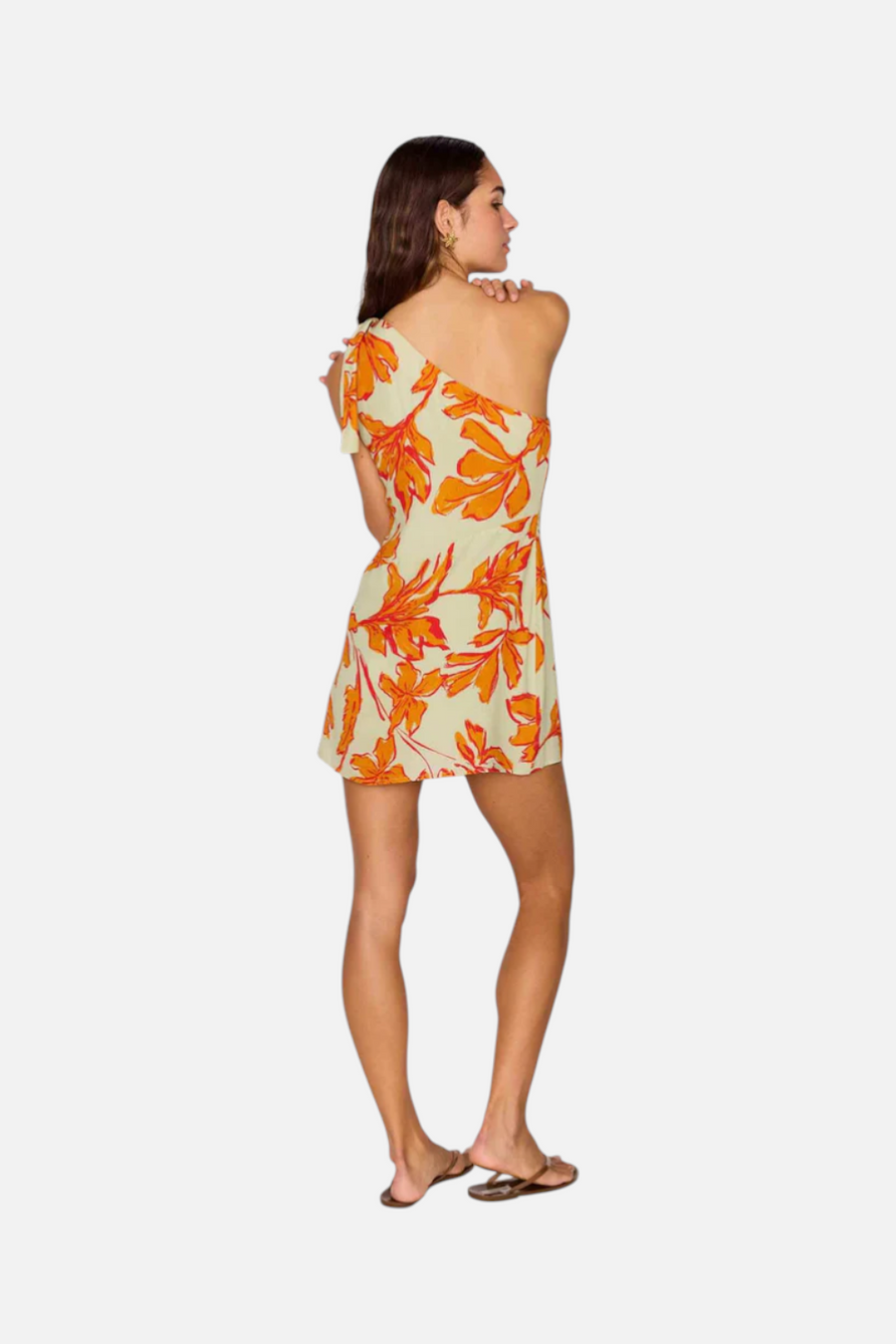 Minkpink Women's Estelle Green & Orange Floral Asymmetric Mini Dress – back view