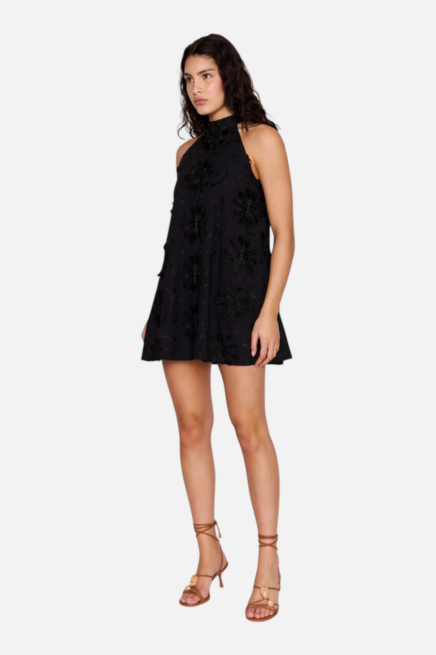 Minkpink Women's Roma High Neck Mini Dress in Black – back view