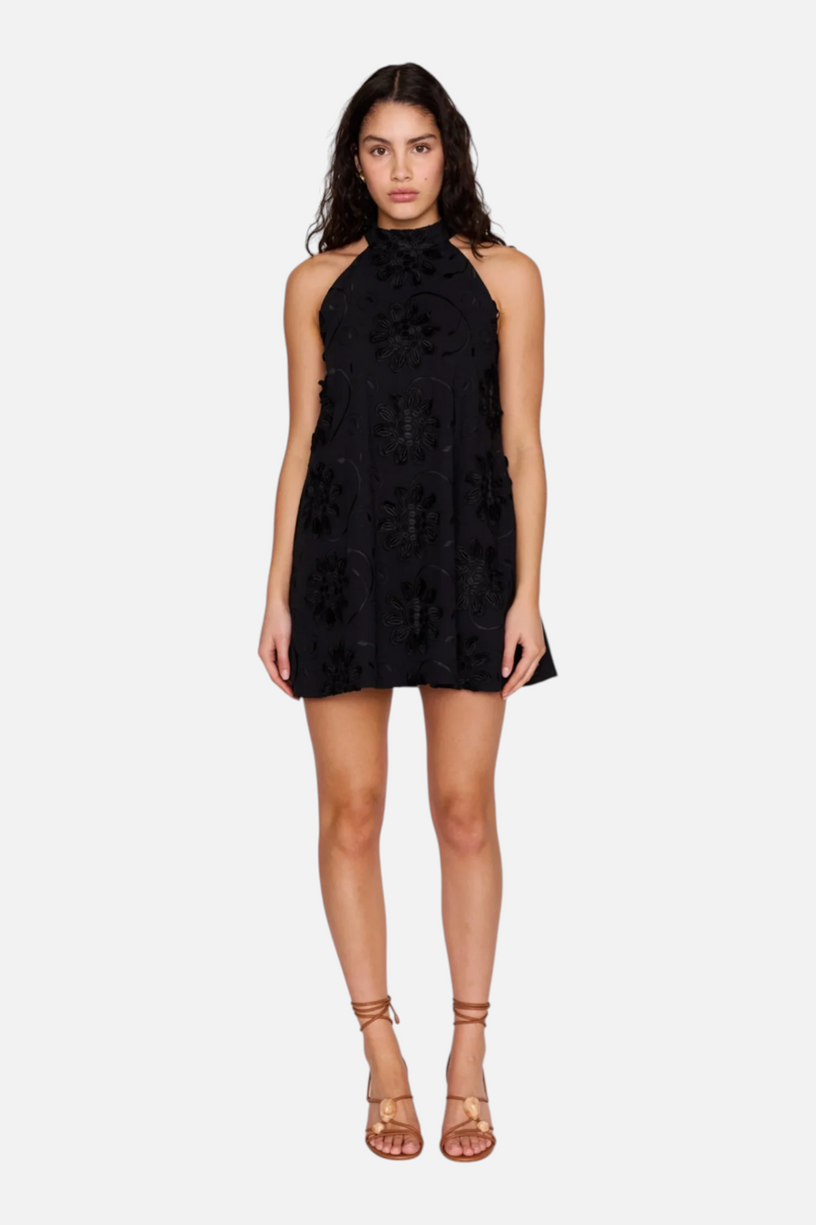 Minkpink Women's Roma High Neck Mini Dress in Black – front view
