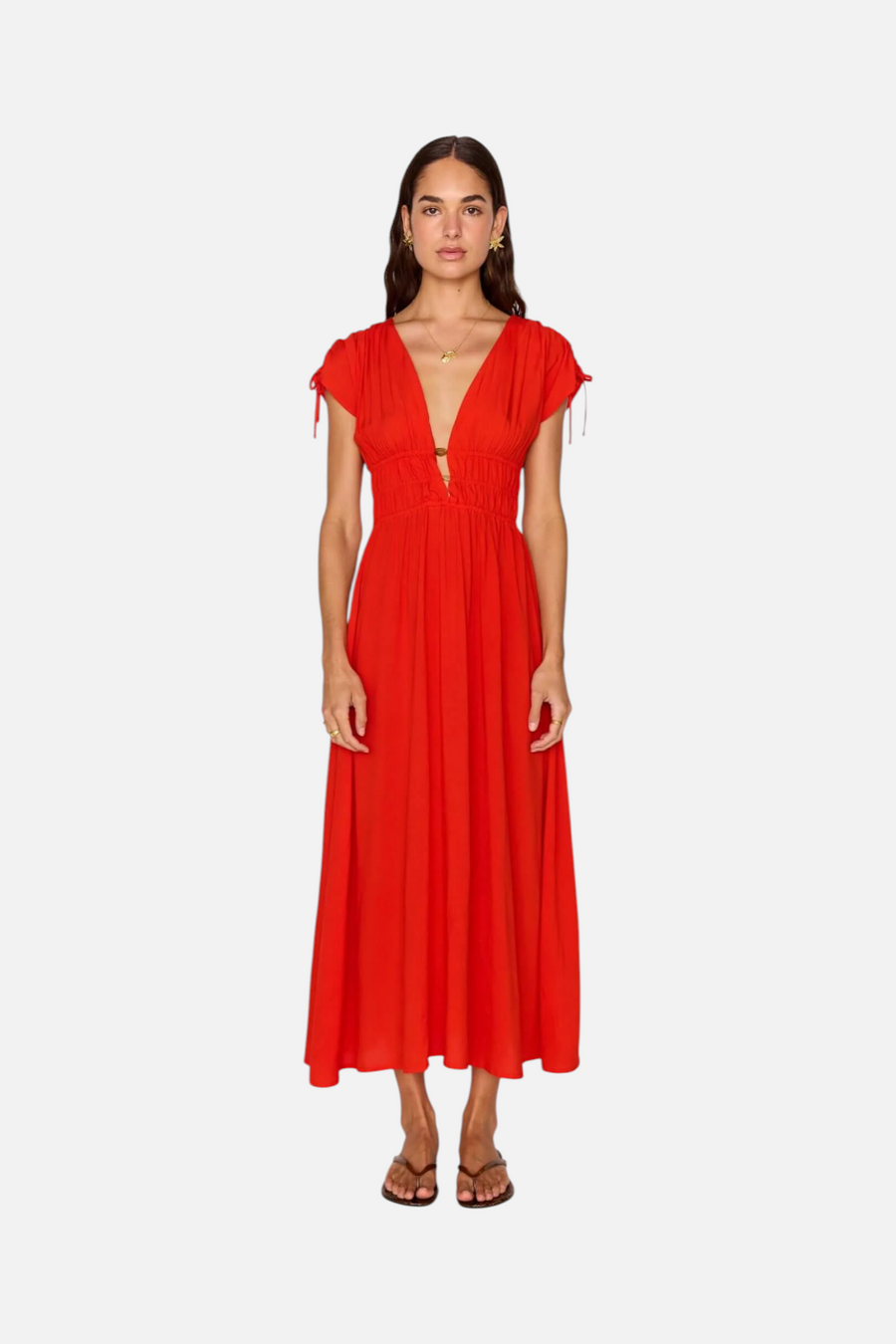 Minkpink Women's Scarlett V-Neck Midi Dress – front view