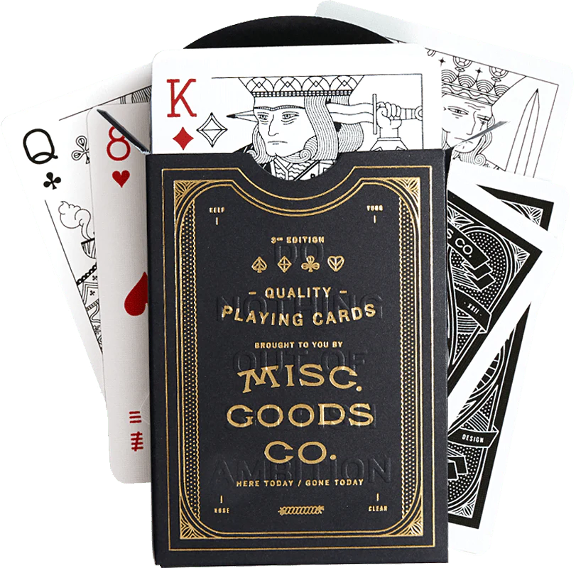 Misc. Goods Inc. Playing Cards and Leather Pouch Set in Black/Gold Foil – back view