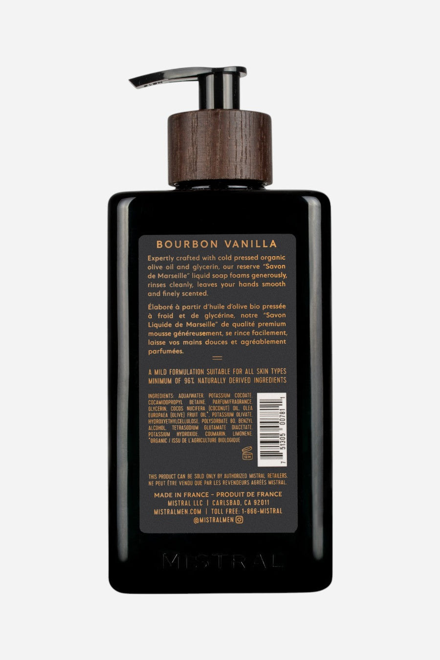 Mistral Bourbon Vanilla Hand Soap – back view