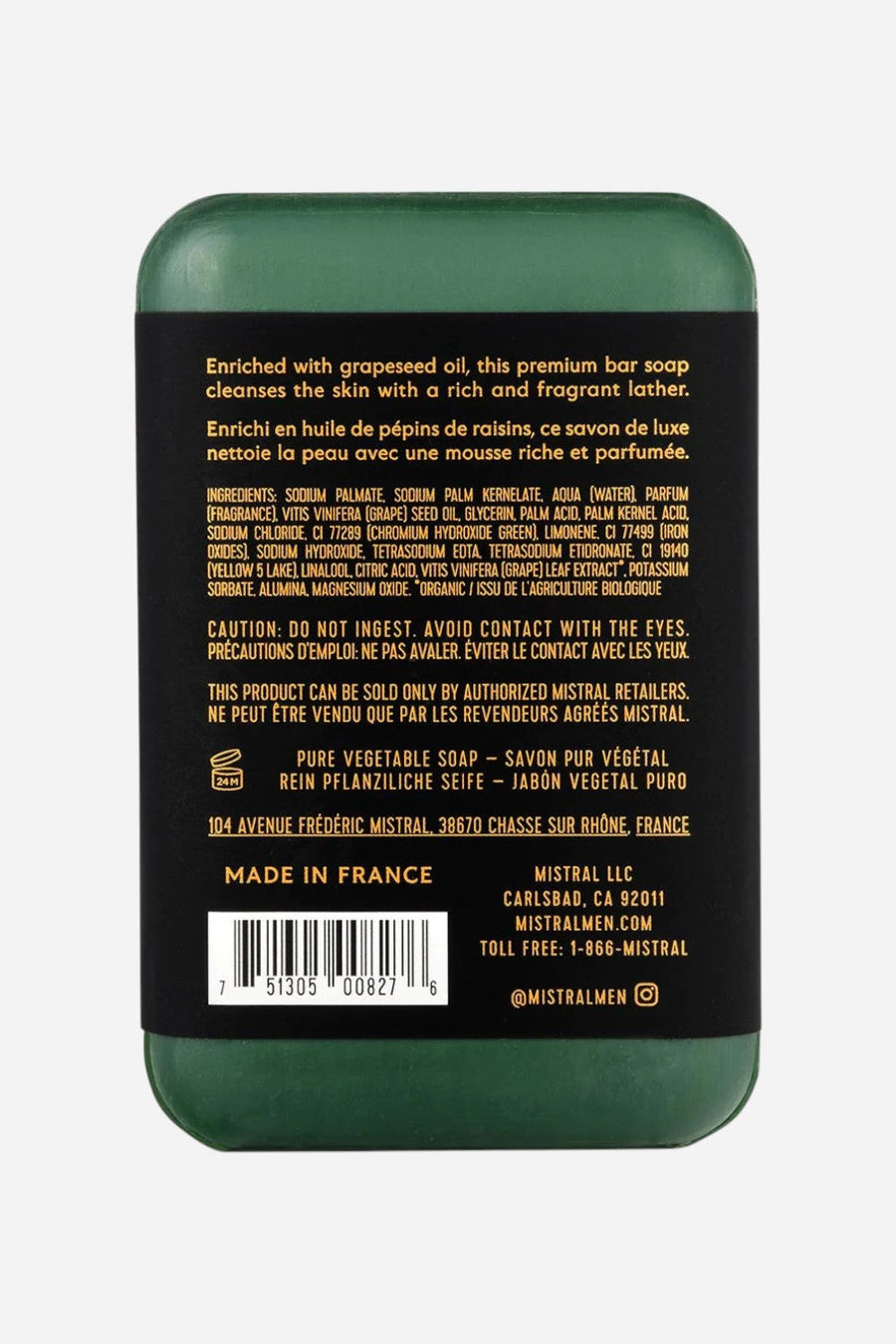 Mistral Cypress Oak Bar Soap – back view