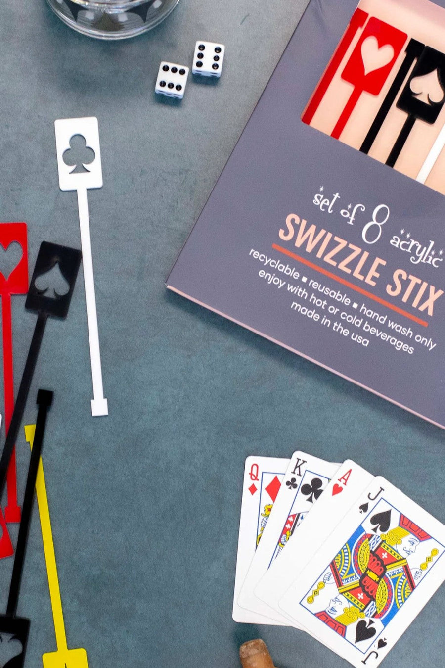 Mod Lounge Deck of Cards Retro Suits Acrylic Swizzle Stix Drink Stirrers – back view