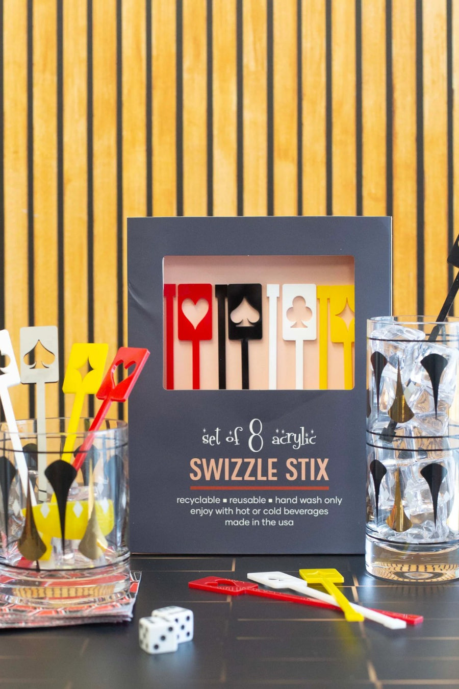 Mod Lounge Deck of Cards Retro Suits Acrylic Swizzle Stix Drink Stirrers – side view