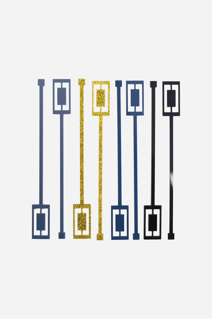 Mod Lounge Navy and Gold Rectangle Acrylic Swizzle Stix Drink Stirrers – front view