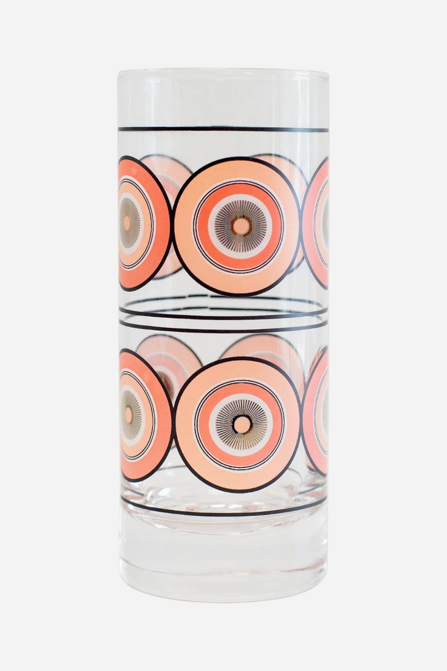 Mod Lounge Pink Circles Mid Century Modern Highball Tall Vintage Cocktail Glass – front view