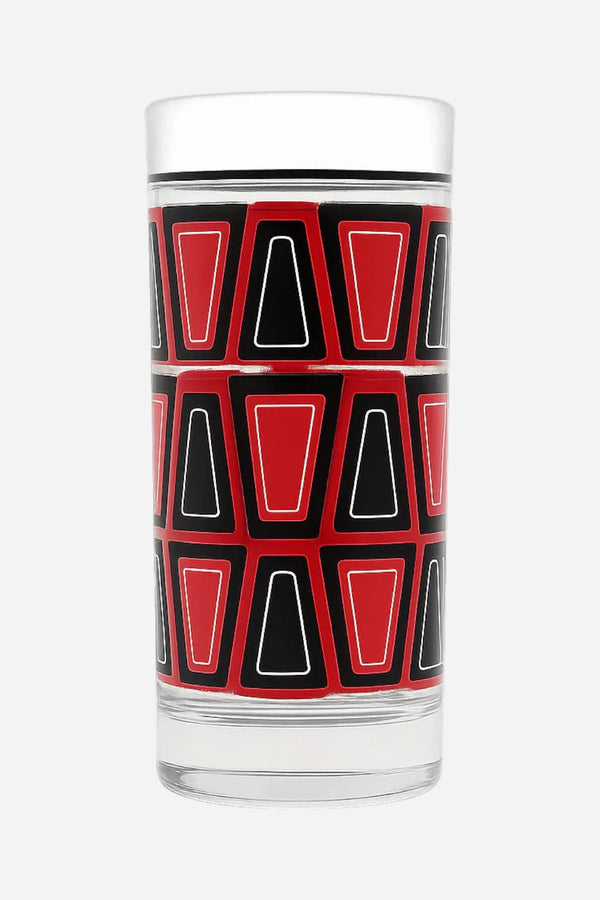 Mod Lounge Red and Black Retro Blocks Highball Collins Vintage Cocktail Glass