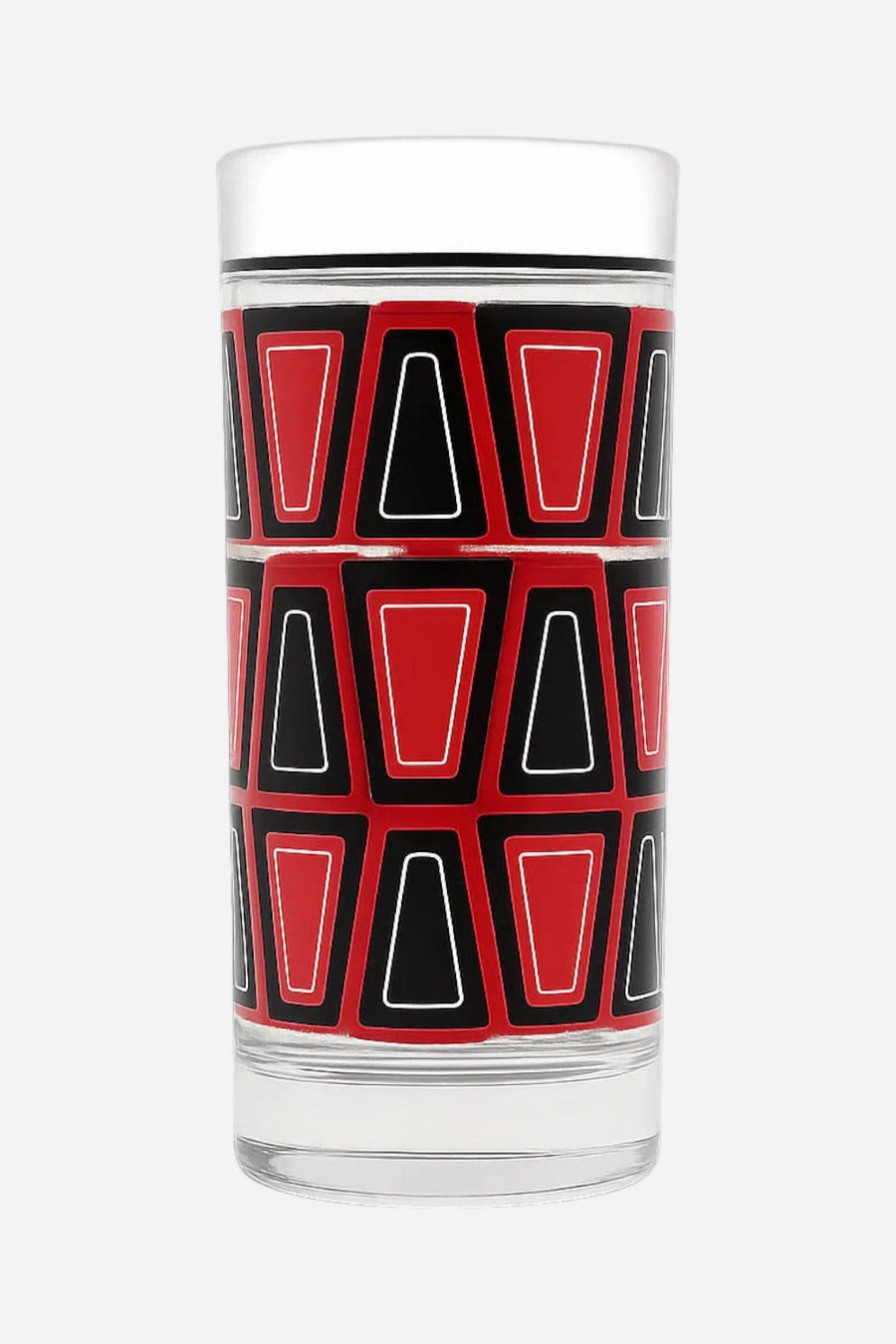 Mod Lounge Red and Black Retro Blocks Highball Collins Vintage Cocktail Glass – front view