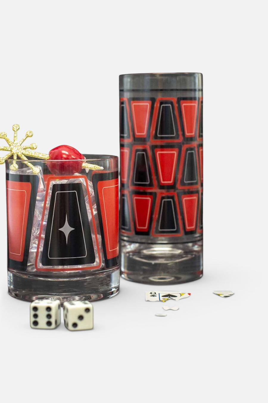 Mod Lounge Red and Black Retro Blocks Whiskey Rocks Vintage Cocktail Glass – back view