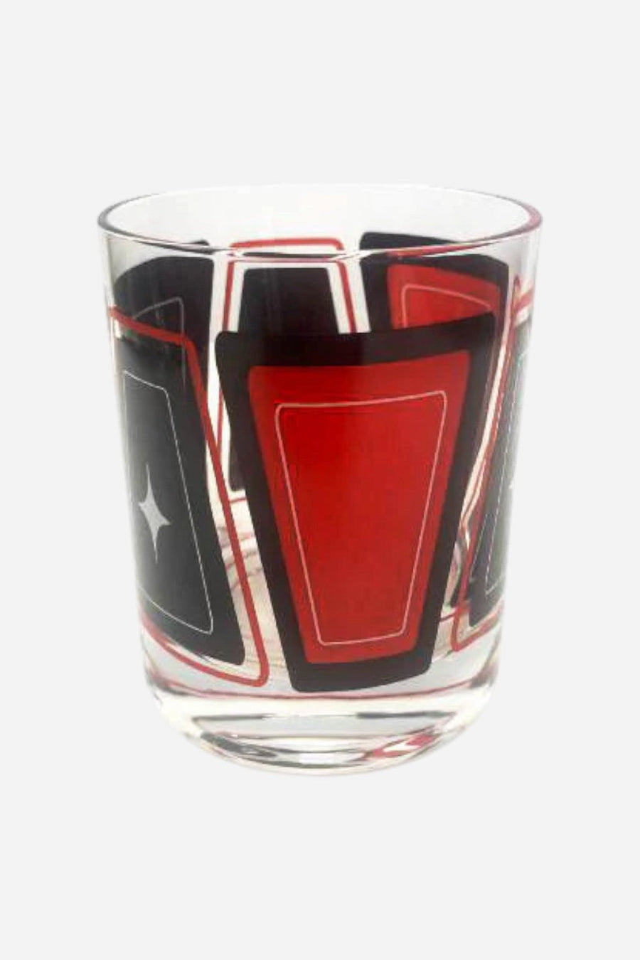 Mod Lounge Red and Black Retro Blocks Whiskey Rocks Vintage Cocktail Glass – front view