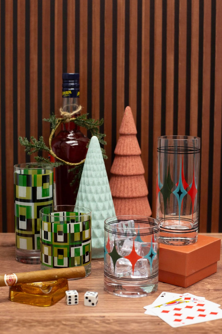Mod Lounge Starlight Diamond Rows Vintage Highball Tall Cocktail Glass – back view
