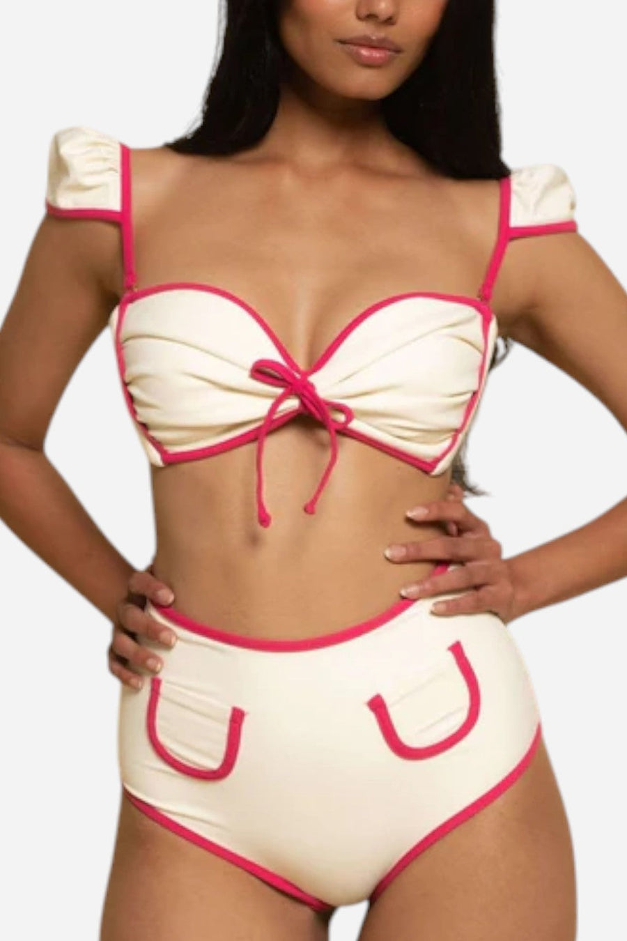 Montce Cream Raspberry Binded Cabana Bows Bikini Top – back view