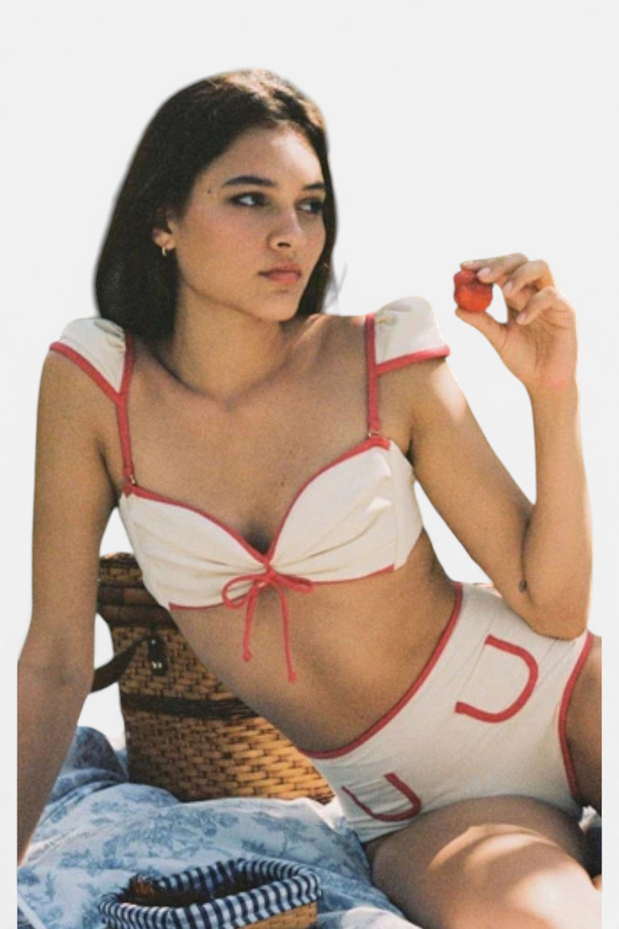Montce Cream Raspberry Binded Cabana Bows Bikini Top – detail