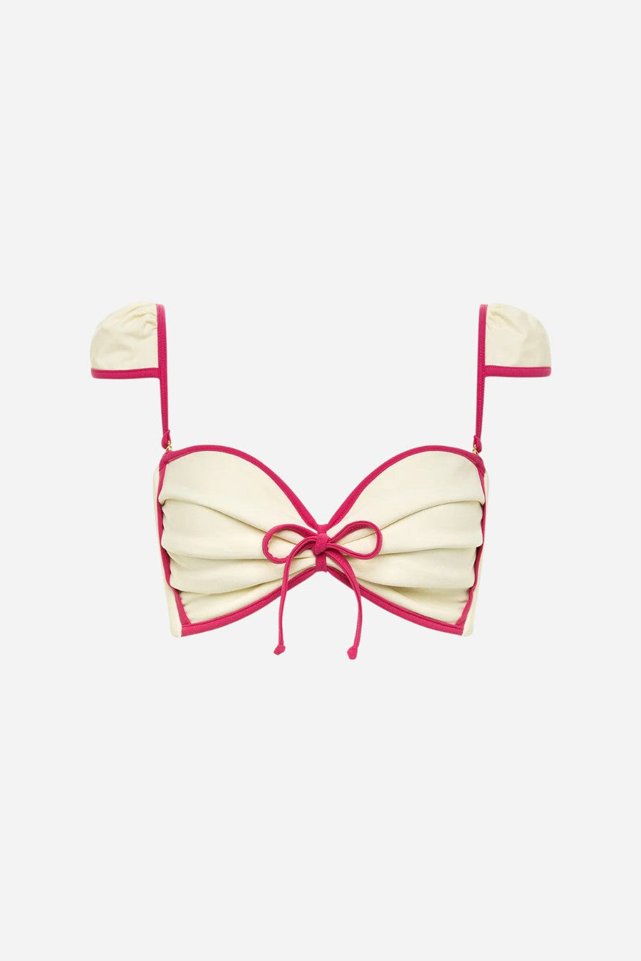 Montce Cream Raspberry Binded Cabana Bows Bikini Top – front view