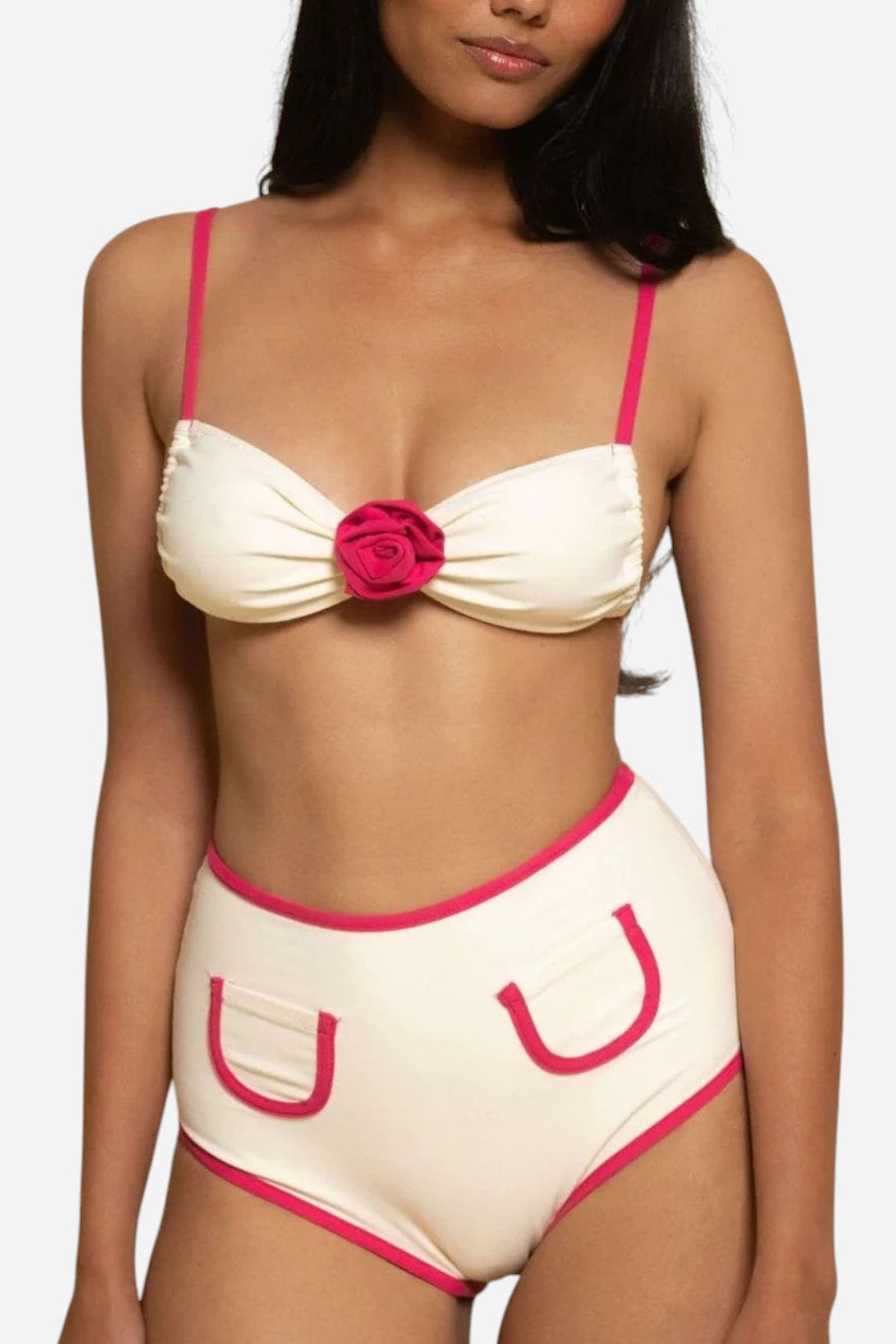 Montce Cream Raspberry Binded Polly Bikini Bottom – back view