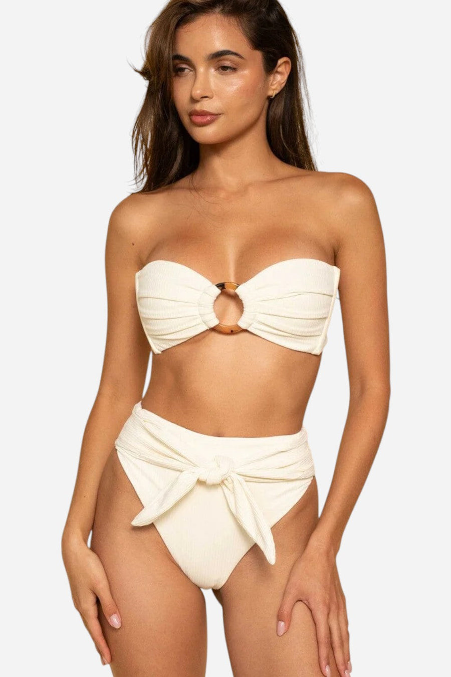 Montce Cream Rib Tori Bandeau Bikini Top – back view