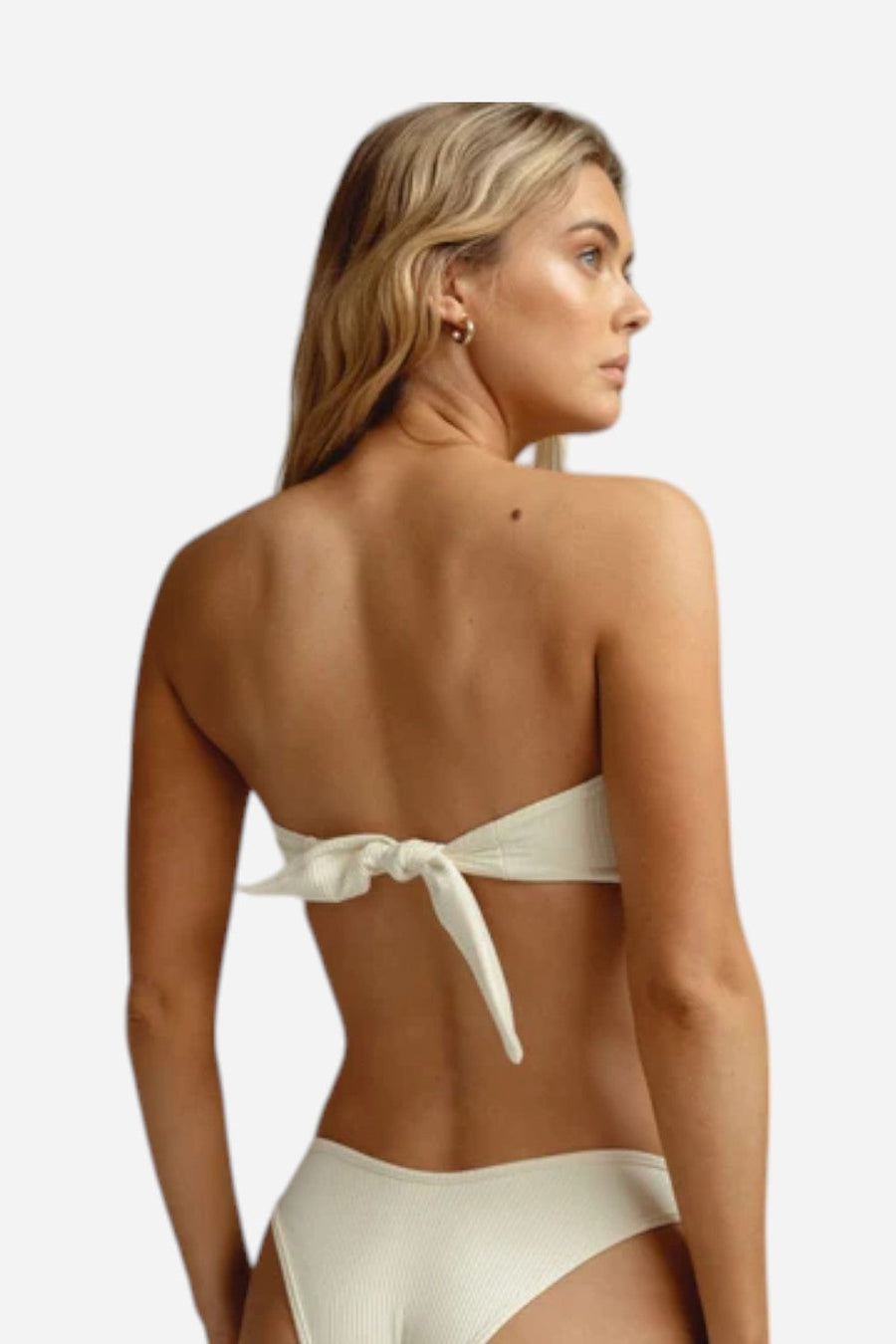 Montce Cream Rib Tori Bandeau Bikini Top – flat lay