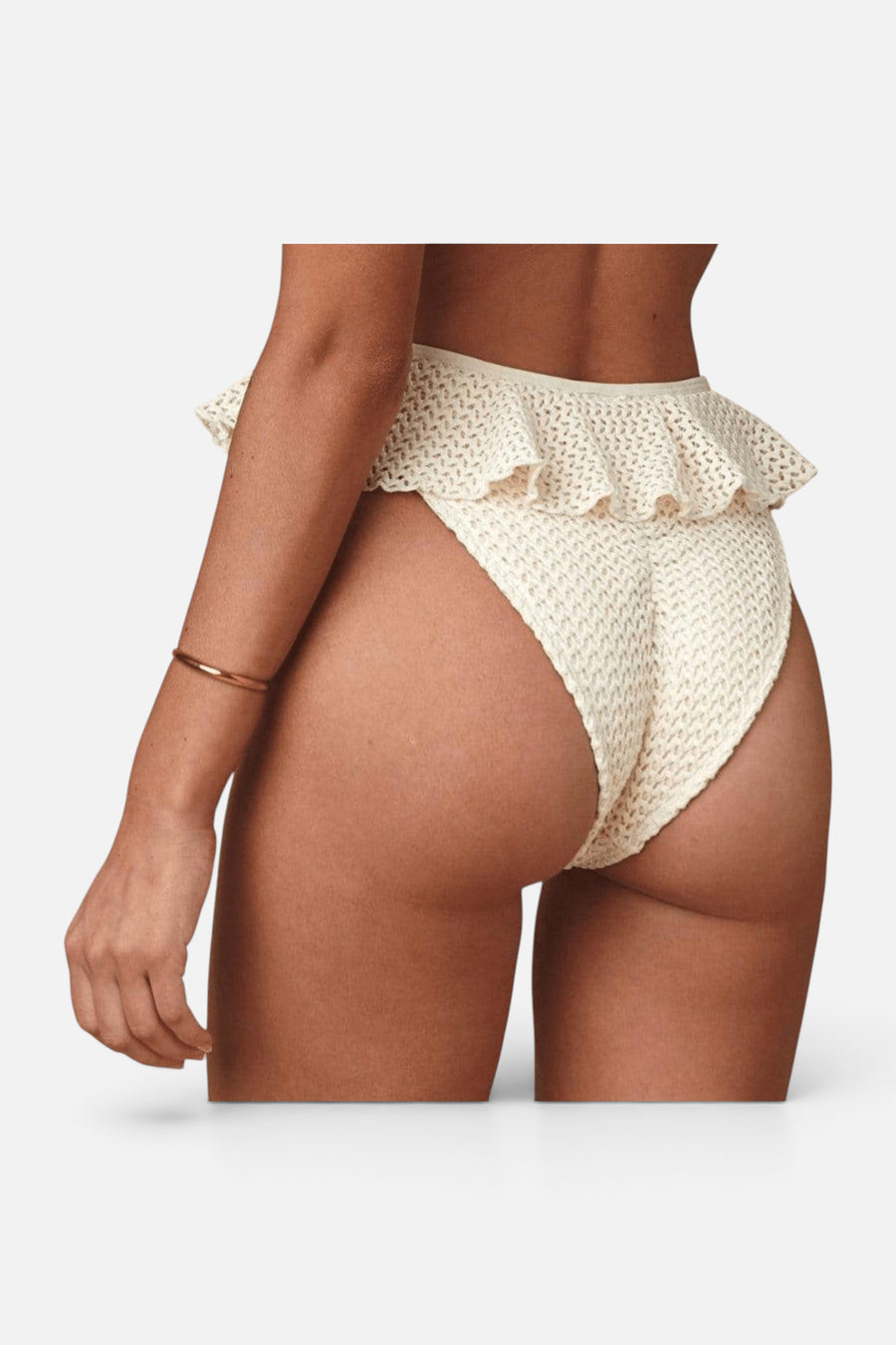 Montce Tamarindo Ruffle Bikini Bottom in Bone Crochet – back view