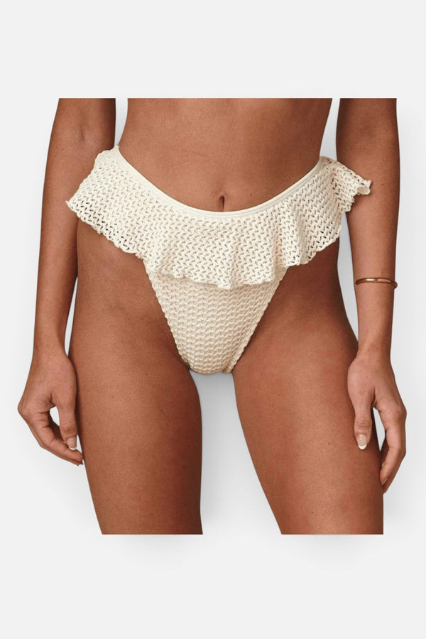 Montce Tamarindo Ruffle Bikini Bottom in Bone Crochet