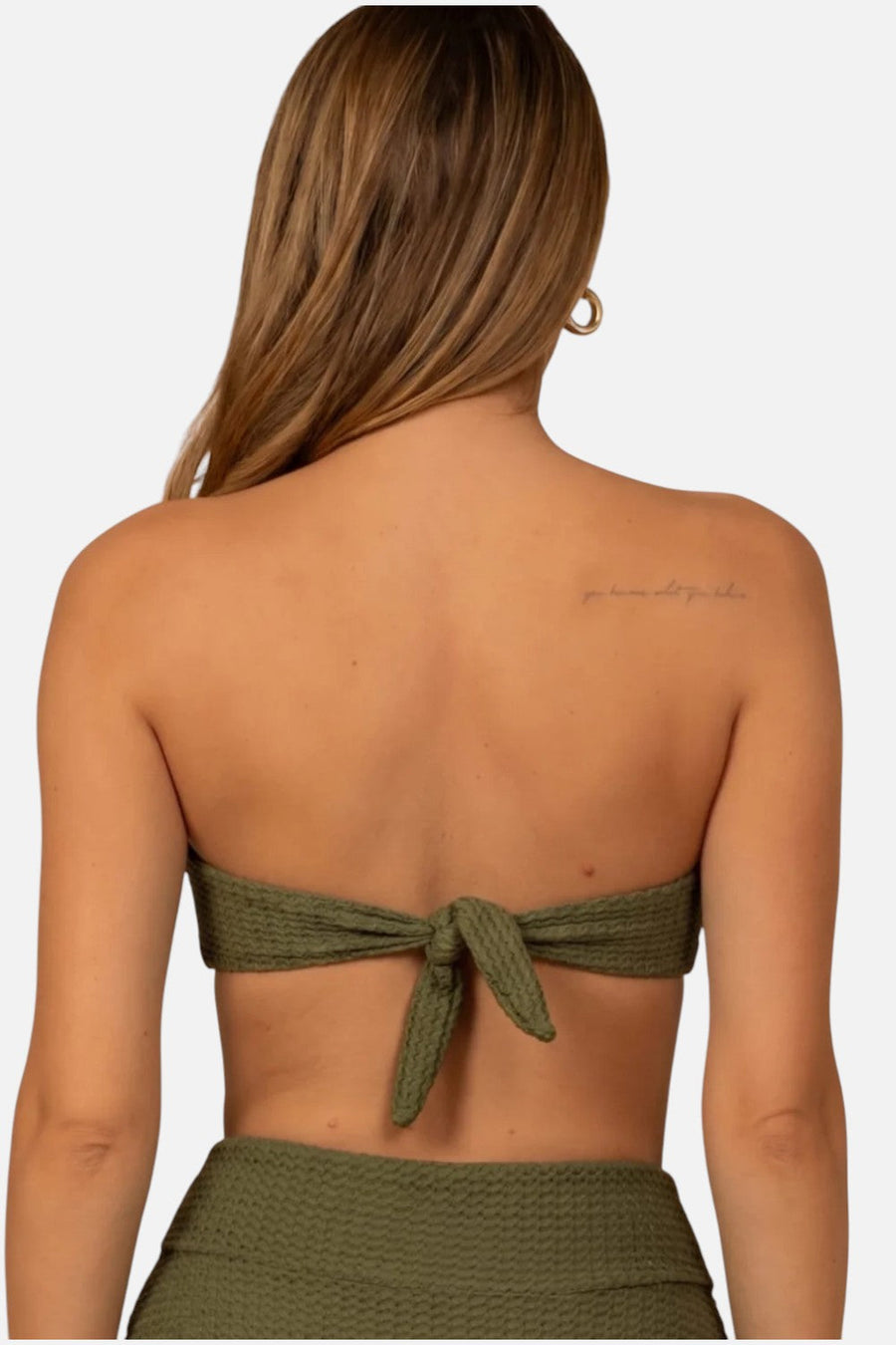 Montce Tori Bandeau Top in Olive Crochet – back view
