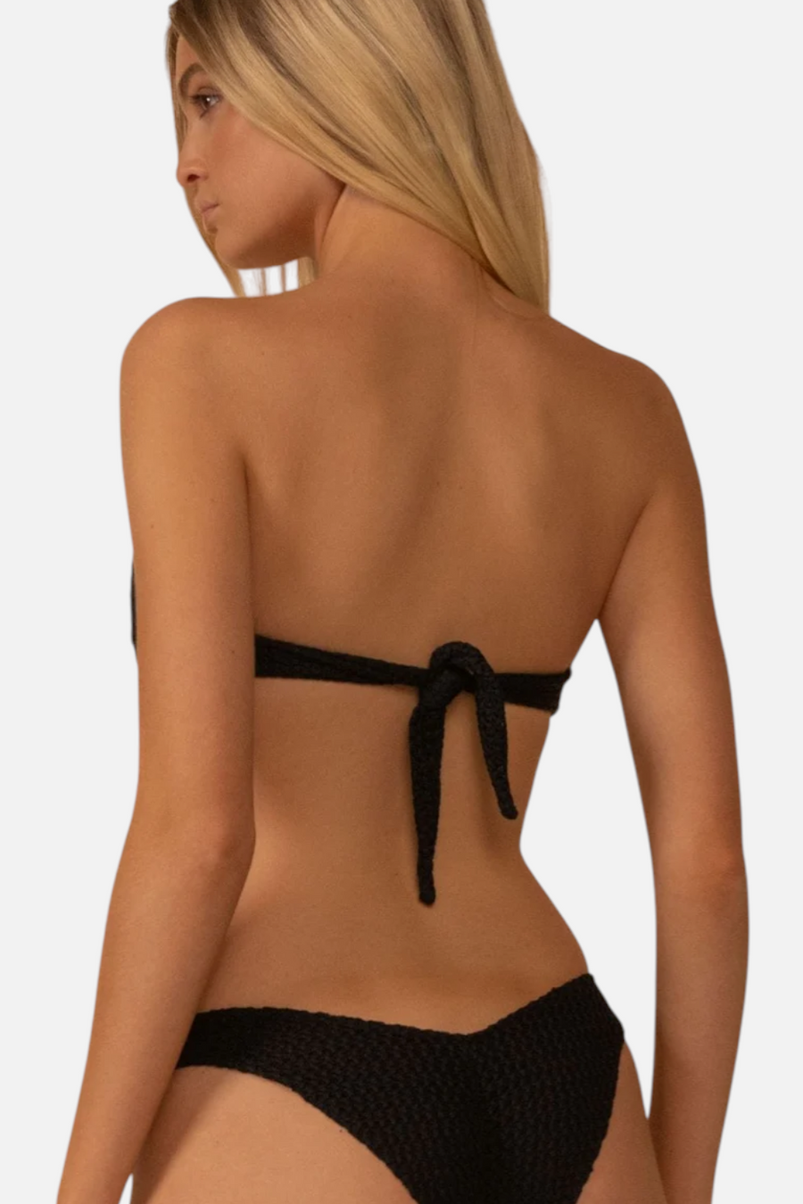 Montce Women's Crochet Tori Bandeau Bikini Top in Black – side view
