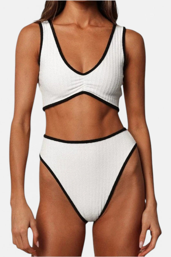 Montce x Olivia Culpo Paula Bikini Bottom in Cream Black Binded Terry Rib