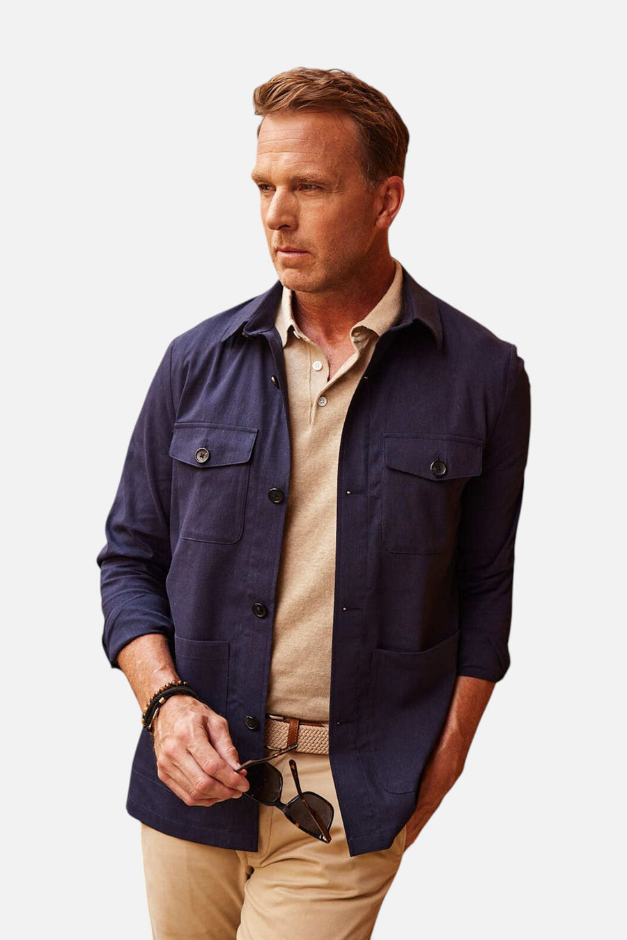 Monterey Cotton & Linen Overshirt in Navy – back view