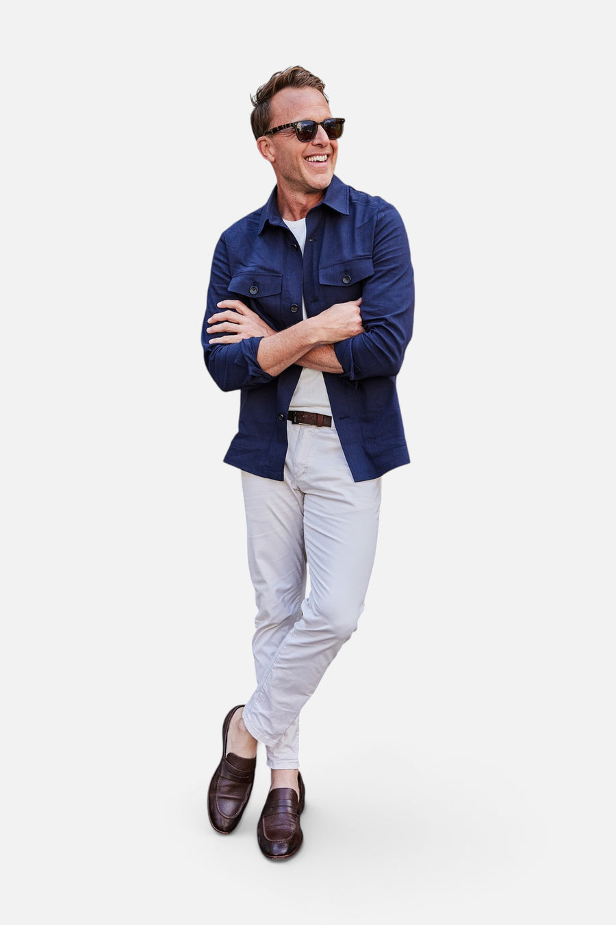 Monterey Cotton & Linen Overshirt in Navy – front view