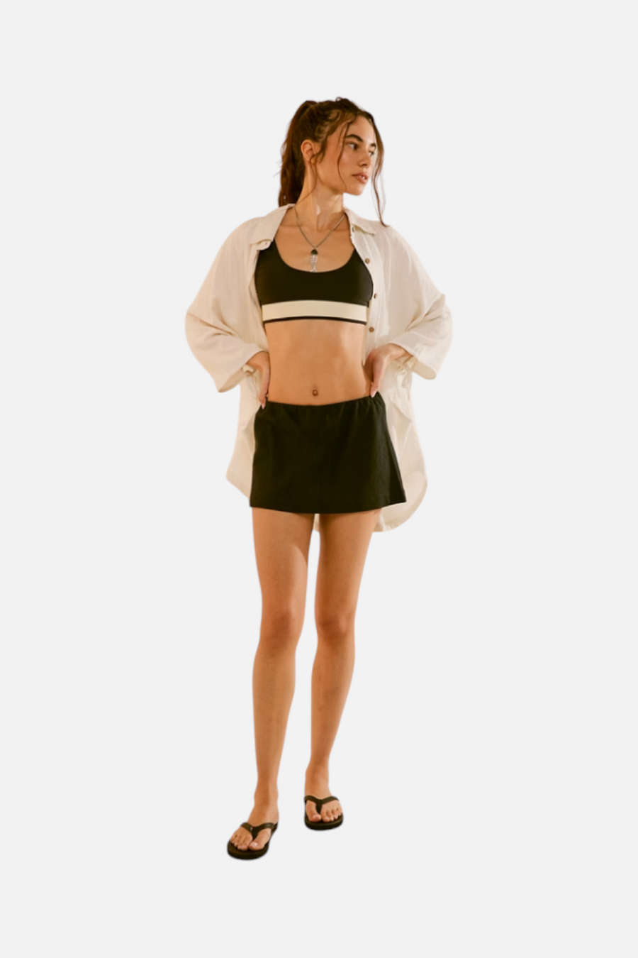 Free People Women's My Little Micro Mini Cotton-Linen Skort in Black