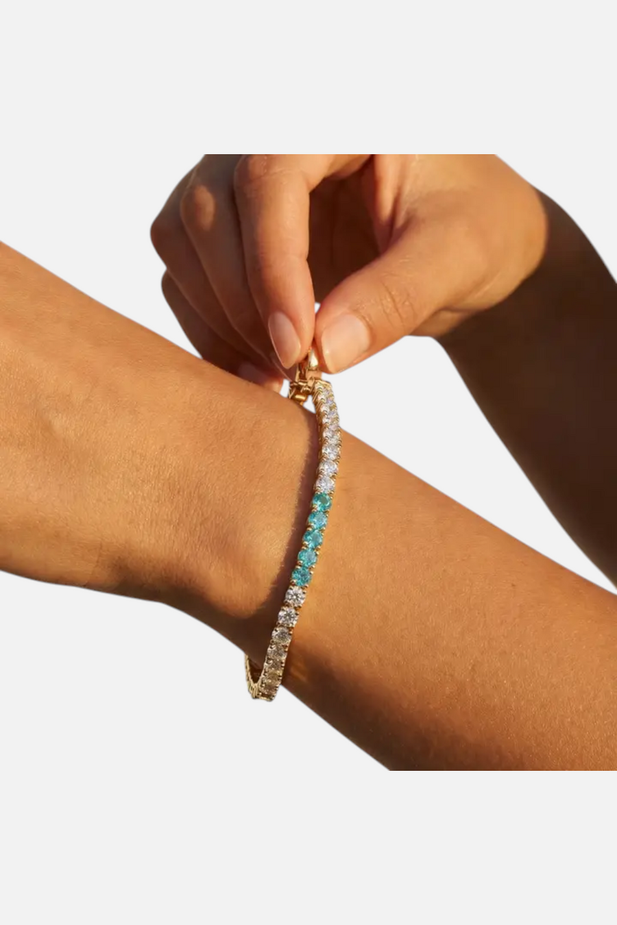 Native Gem Alchemy Tennis Bracelet in Aqua – side view