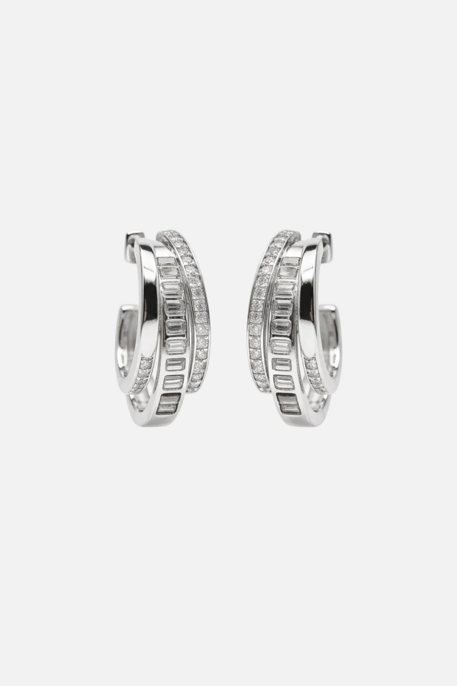 Native Gem Triple Threat Huggies in Sterling Silver – front view