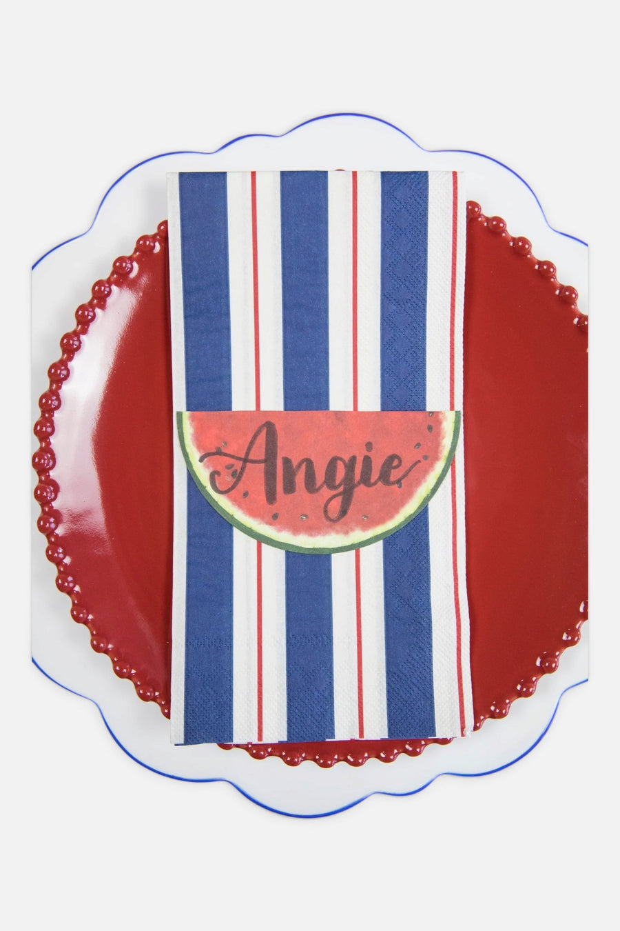 Navy & Red Awning Stripe Guest Napkins - Set of 16 – back view